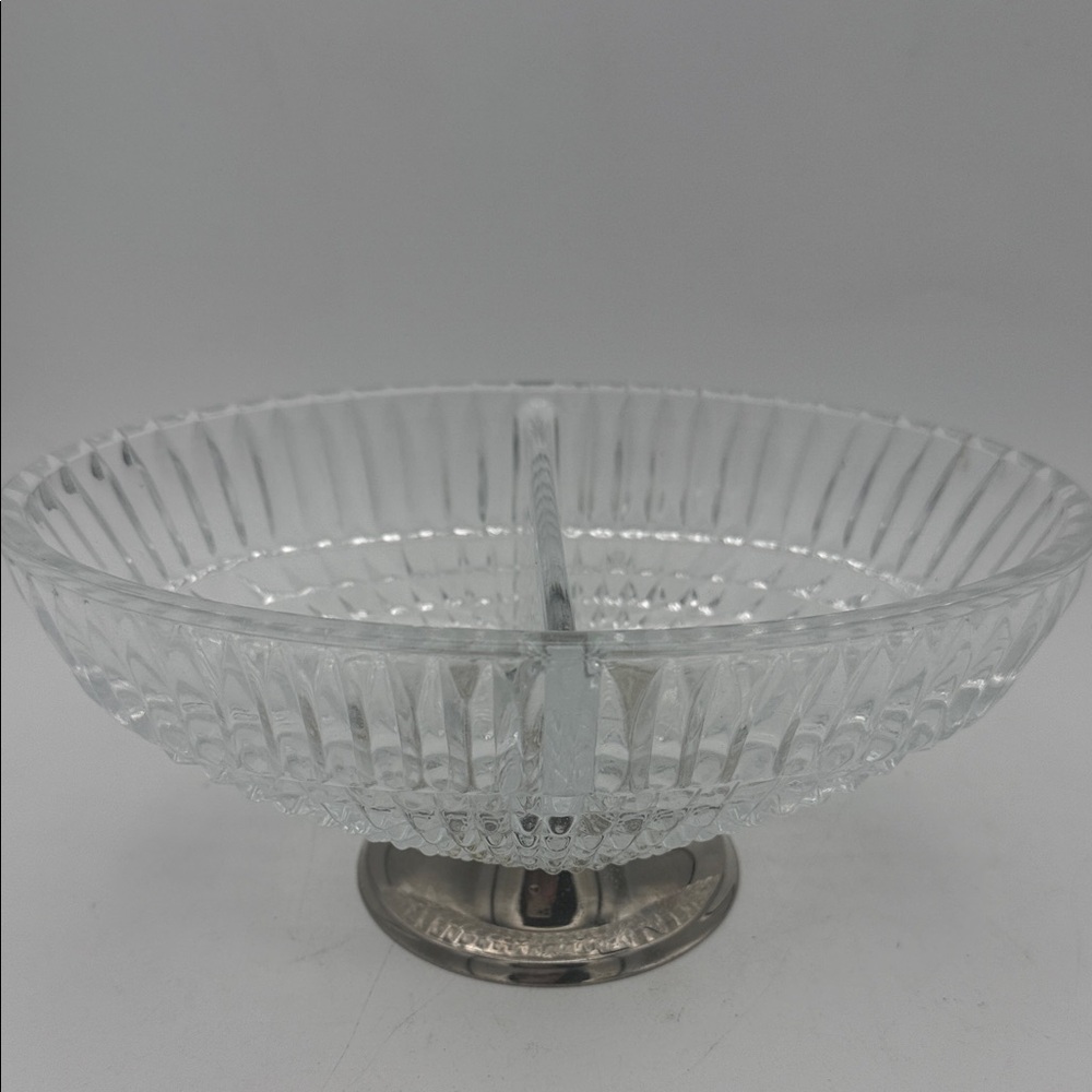 VTG diamond cut Crystal divided relish dish Silverplate base England